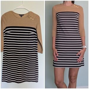Lands End Striped Tan and Black Dress